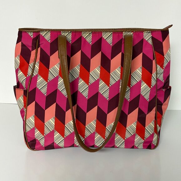 Vera Bradley Large Geometric Print Tote Bag Faux Leather Handles Zipper Closure - Picture 8 of 8